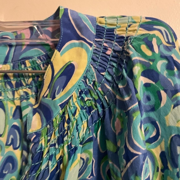 Lilly Pulitzer Lilly’s Lagoon Print Elsa Silk Sea Blue Top Blouse Size Small - Picture 13 of 13